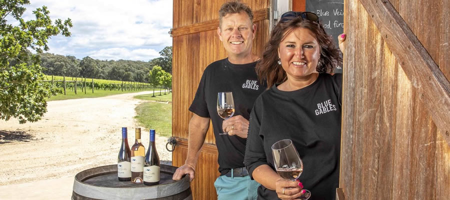 Alistair and Catherine Hicks were forced to shut the cellar door for Blue Gables Vineyard during lockdown. They turned to the internet, social media and wine club to survive. Picture: Tim Carrafa.